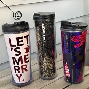 3 Starbucks acrylic tumblers w lids Holiday Christmas